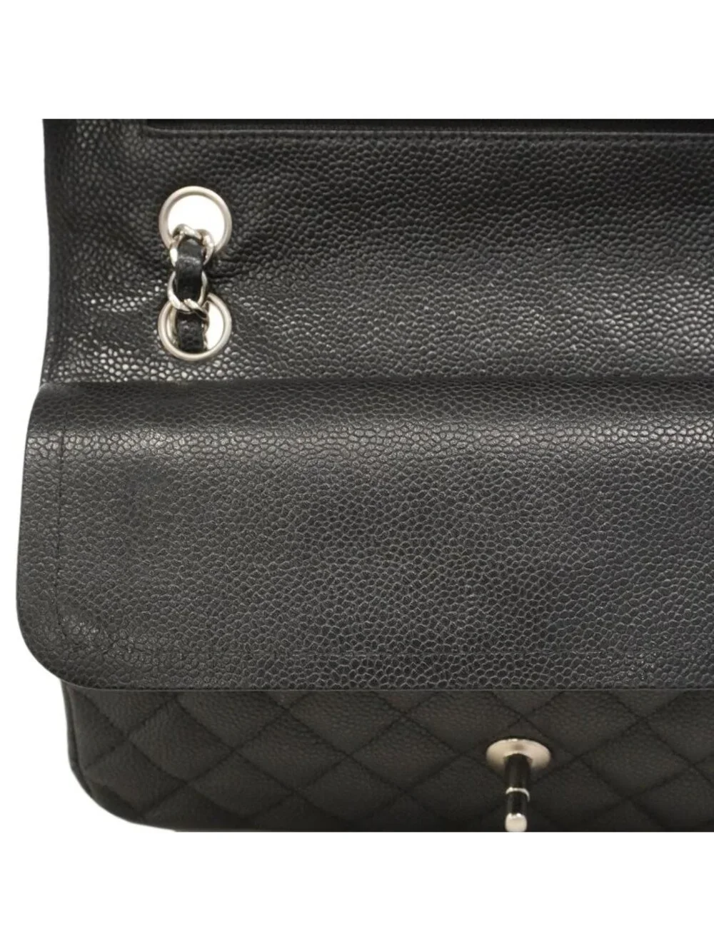 Chanel Shoulder Bag Quilted Caviar Leather Black Silver